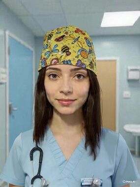 Bright Yellow Bug Print Surgical Scrub Cap